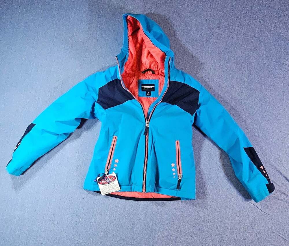 Lands' End Ski Jacket Size M 10-12 Blue Pink Star Print